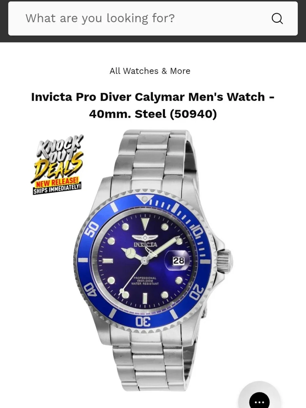 354. Invicta Pro Diver Calymar Men's Watch - 40mm. Steel (50940)